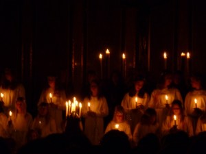 Chorus by candlelight. Sweet sweet singing all in Swedish. 