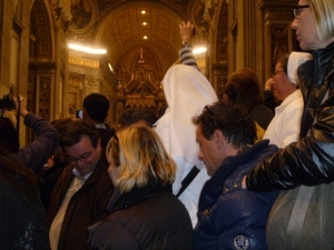 In anticipation of seeing il Papa, even the nuns stand on the chairs. The excitement was palpable.