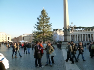 The crowd gathers in St. Peter's Square before New Year's Eve vespers.