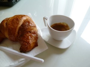 No  "Grande Americano" here: a single shot espresso gets us going in the morning. We have a few throughout the day.