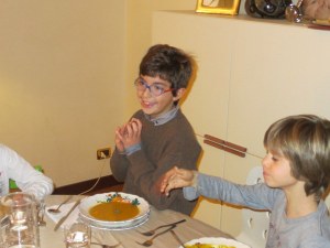 Giuseppe and Giordano at table - even the kids liked the soup!