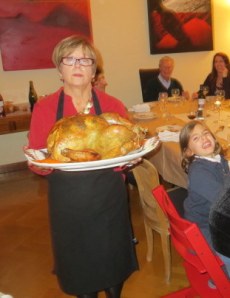 Ignore the goofy-looking cook and focus on the bird: perfection!! Sara clearly finds me amusing. 