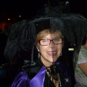 Finally a chance to wear my hat and cape again! Mild evening, plenty of wine, no cars. 