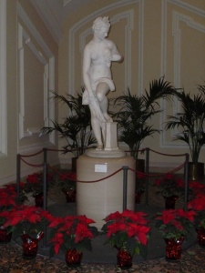 This priceless statue by Giambologna is in the U.S. Embassy. Here she stands amidst a display of poinsettias that only serve to make her more beautiful. 