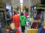 Cogwheel train to the mountains, filled with skiers