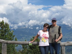 We seldom get photos of us together. Here we enjoy 14C/57F sun a Bullaccia - great hiking weather!