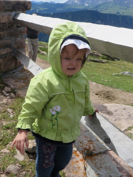 Caught Elizabeth in a candid moment, bundled up against a chilly breeze at the high altitude. In the valley we did not need jackets.
