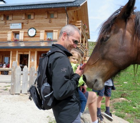 The horses were very friendly. No doubt looking for apples and carrots. John, Elizabeth and William (hidden) offer some pets. 