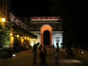 Dramatic lighting of architectural features at Villa d'Este.