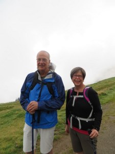 A rare photo together. A nice Swiss family we met snapped this for us. If it wasn't foggy you;d see amazing mountains behind us. 