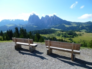 Hopeful benches, 2012. This is the view that made me fall in love with the Val Gardena.