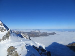 View from the Top of Europe over the cloud-covered valley. It was very cold outside!