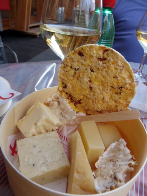The Slow Food pavilion featured a snack of organic cheeses, corn crackers, and an Abruzzese wine called Passerina, of which we are now fans.