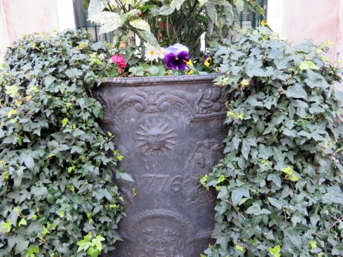 Planter in front of Brook's Gentlemen's Club, St. James. Our guide said the "1776" embossed on the planters (there are two) reflects the Whigs supporting the American Revolution. The club of the Tory opposition is immediately across the street. 