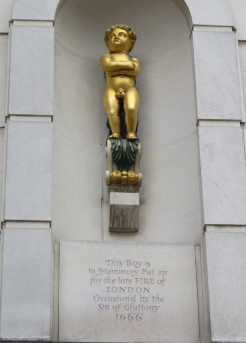 Fat Boy or the Golden Boy of Pye Corner, is a monument at the spot where the Great Fire of 1666 was stopped. 