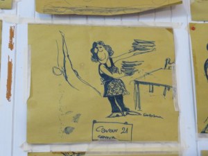 A customer contribution at Cavour 21. The walls are lined with customers' sketches. 