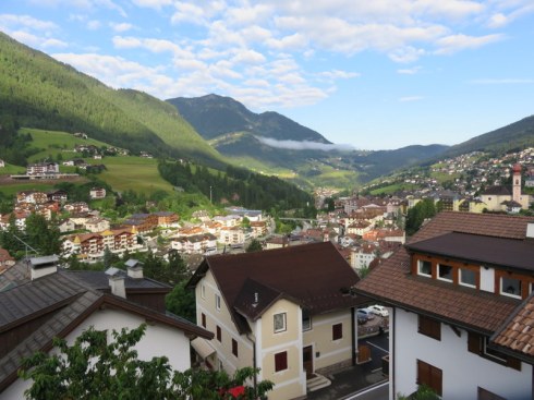 Our terrace overlooks the lovely village of Ortisei.
