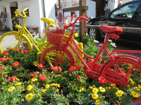 Colorful bicycles are all over the village of Selva, celebrating the Sellaronda.