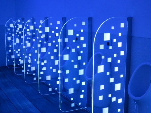 I am told that each urinal has an independent overhead light that comes on when you take your position. Photo by Ric Barton.