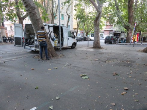 This street merchant closed up super early. No customers walking by. Usually this area is full of merchant tables. 