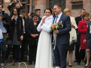 We happened upon a wedding at the city hall while wandering around Frankfurt. 