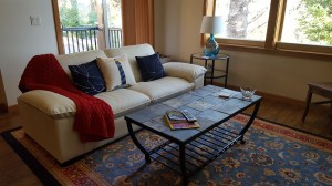 The living room is waiting for a nice easy chair that will arrive in April.