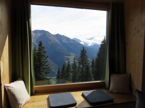 Mountain view out a window