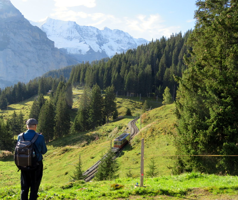 Mountains with a small train