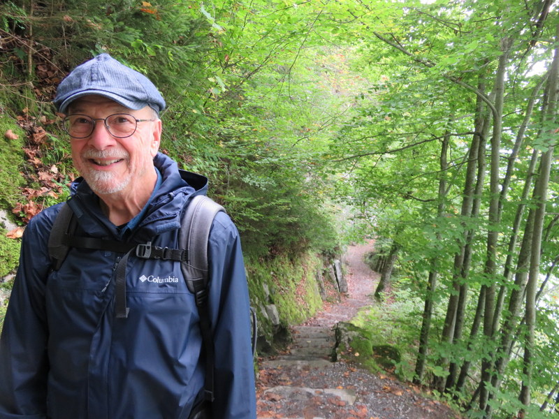Man in trail in forest